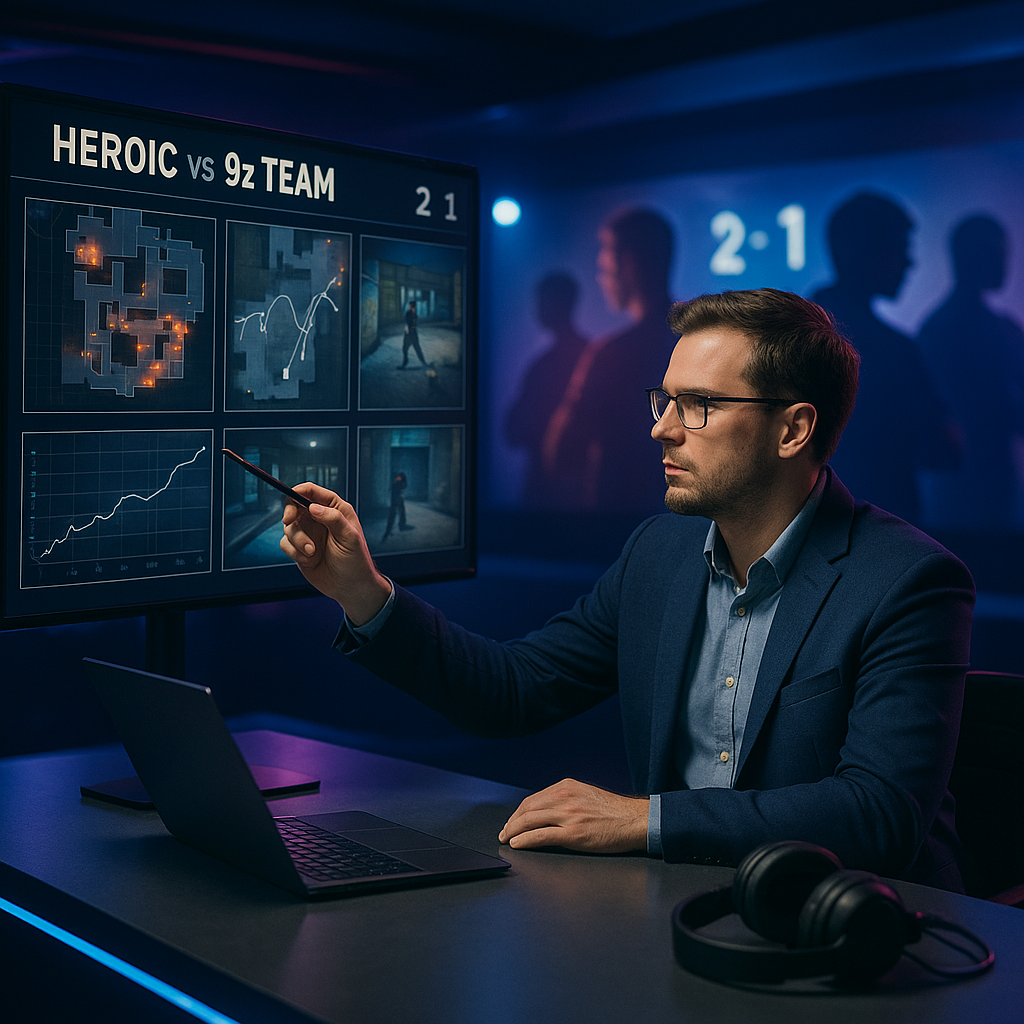 HEROIC vs 9z Team tactical analysis studio, decisive 2–1 lower bracket, May 28 2026.